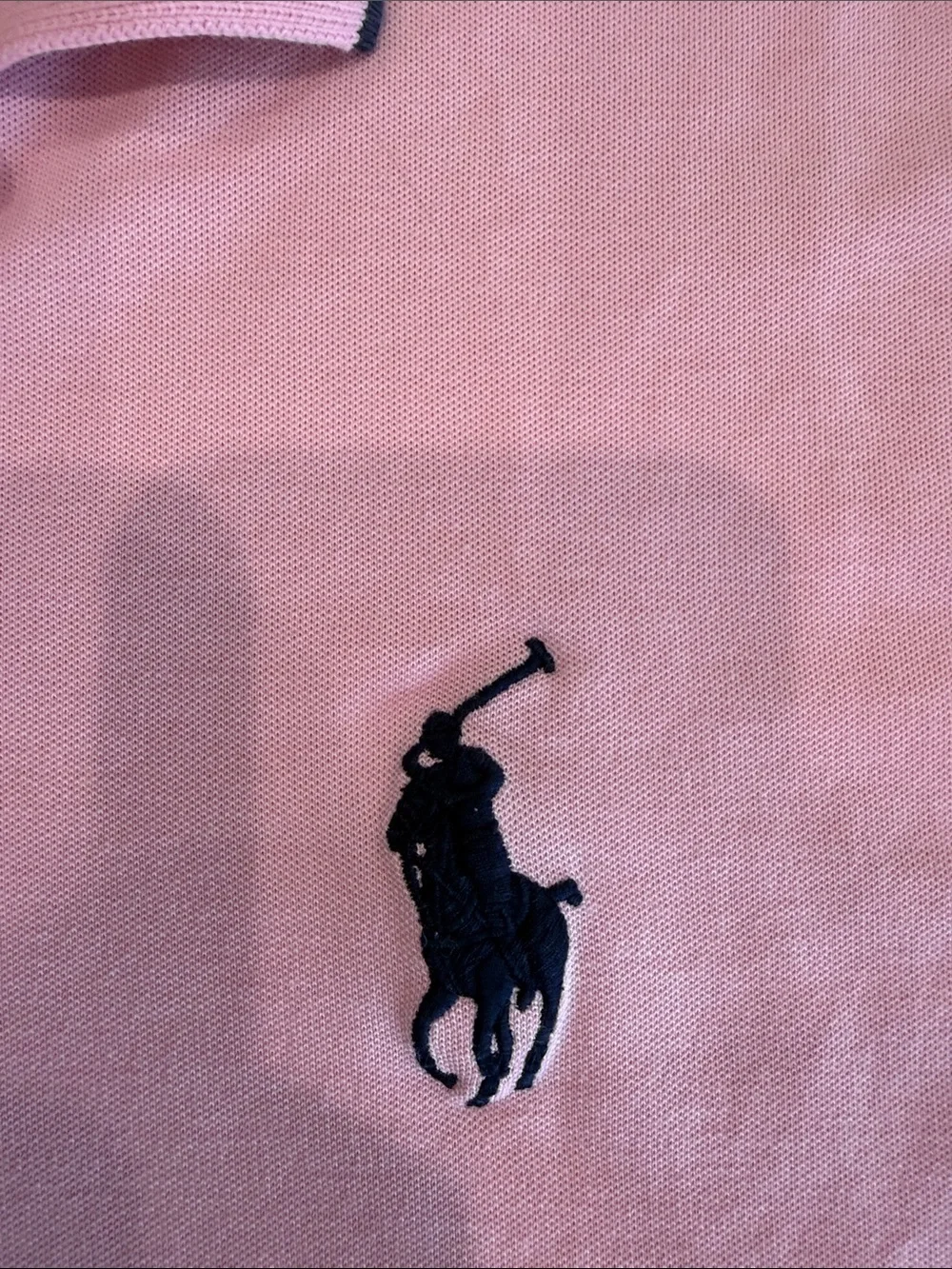 Ralph Lauren Pink Polo with Navy Pony and Collar Trim - Picture 3 of 8